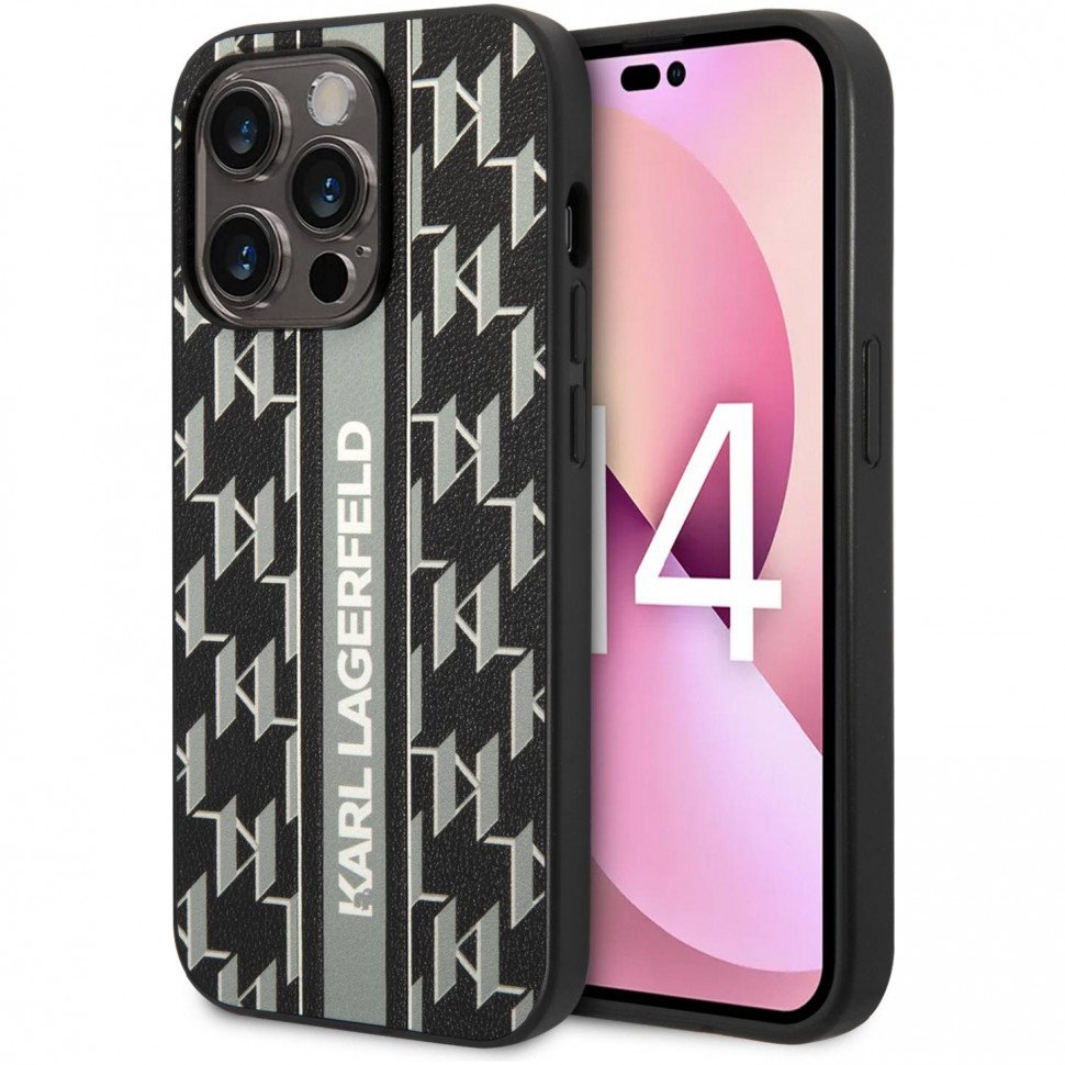 Чехол Lagerfeld для iPhone 14 Pro PU Monogram Vertical logo Hard. Цвет: серый