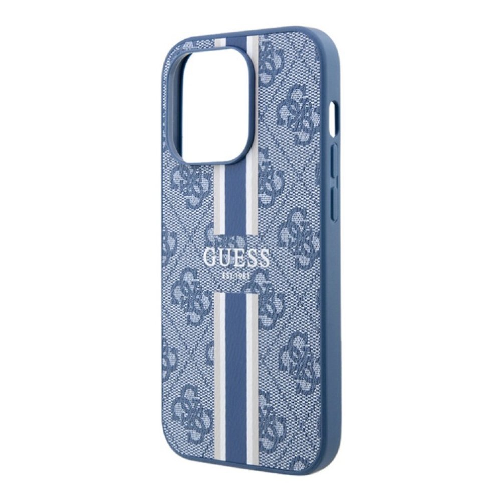 Чехол Guess PU 4G Stripes Hard MagSafe для iPhone 15 Pro Max. Цвет: синий