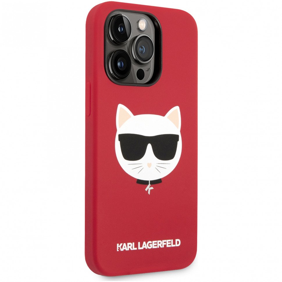 Чехол Lagerfeld для iPhone 14 Pro Max Liquid silicone Choupette Hard (MagSafe). Цвет: красный