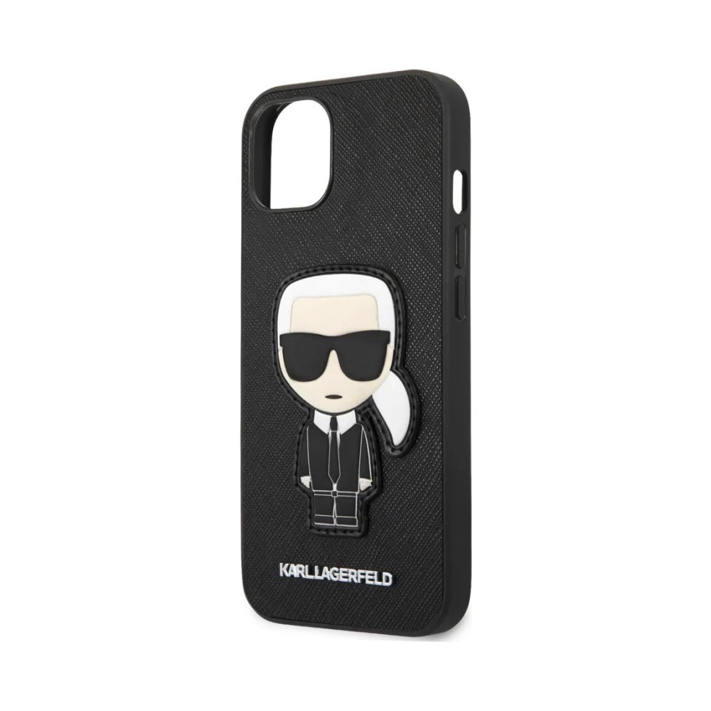 Чехол Lagerfeld для iPhone 13 PU Saffiano Ikonik Patch (metal) Hard. Цвет: чёрный