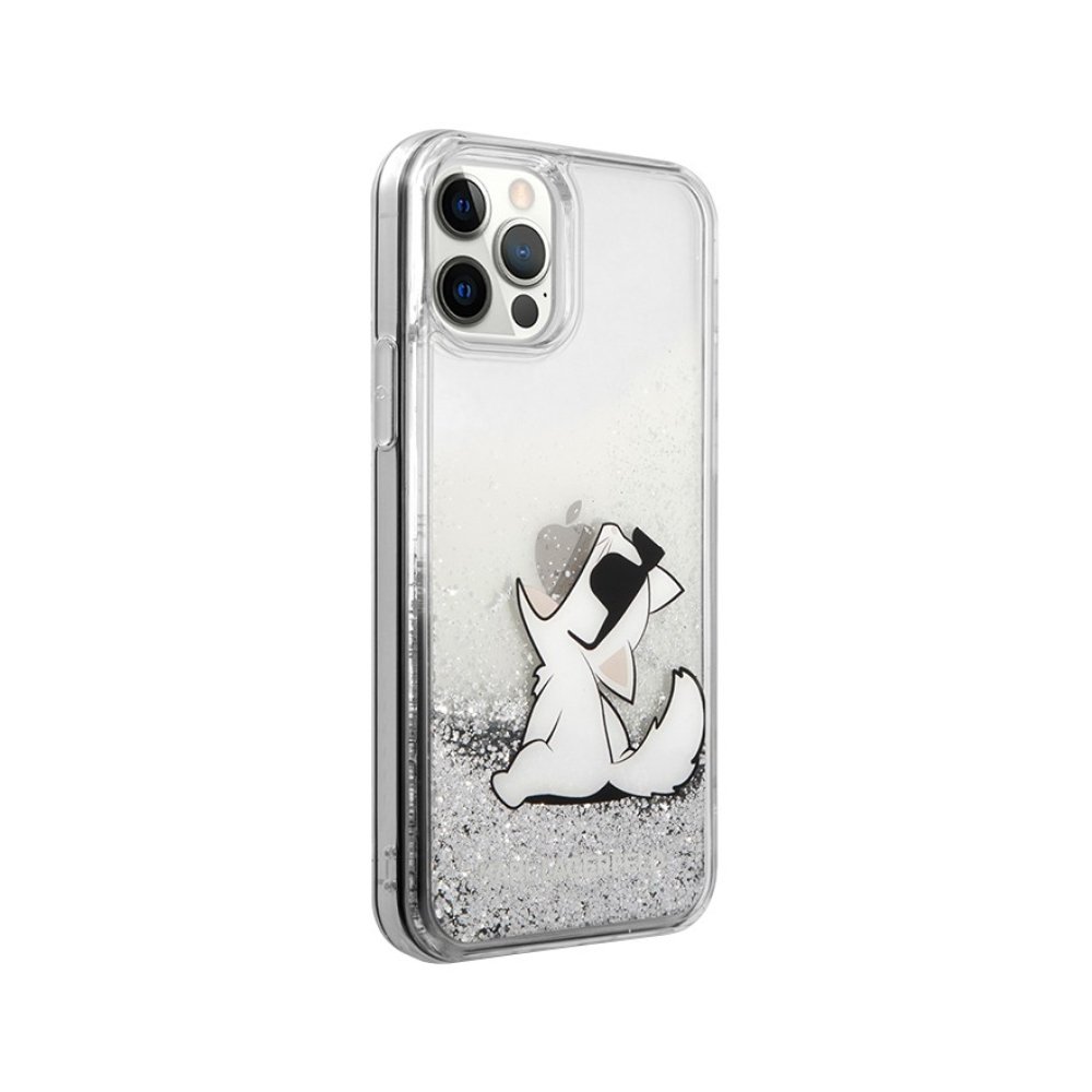 Чехол Lagerfeld для iPhone 12 Pro Max Liquid Glitter Choupette Fun Hard. Цвет: серебристый