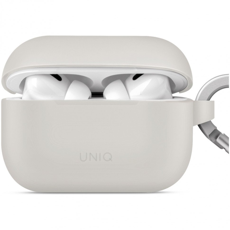 Чехол UNIQ Vencer для AirPods Pro 2, силикон с карабином и заушинами. Цвет: серый