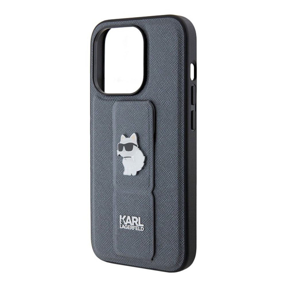 Чехол Lagerfeld GripStand PU Saffiano NFT Choupette metal для iPhone 15 Pro Max.Цвет: серебристый