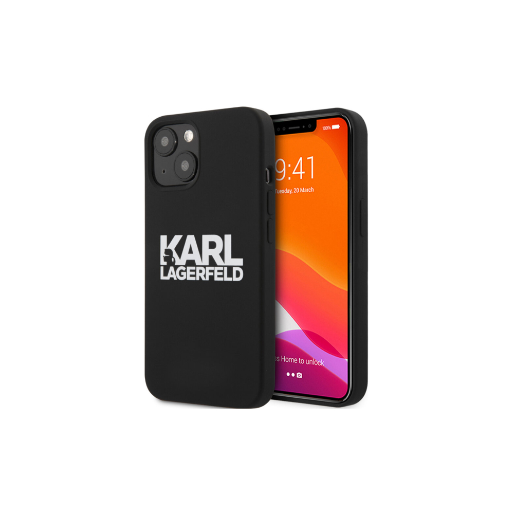 Чехол Lagerfeld для iPhone 13 Liquid silicone Stack Logo Hard. Цвет: чёрный