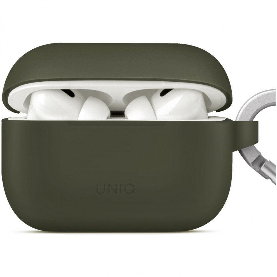 Чехол UNIQ Vencer для AirPods Pro 2, силикон с карабином и заушинами. Цвет: зелёный