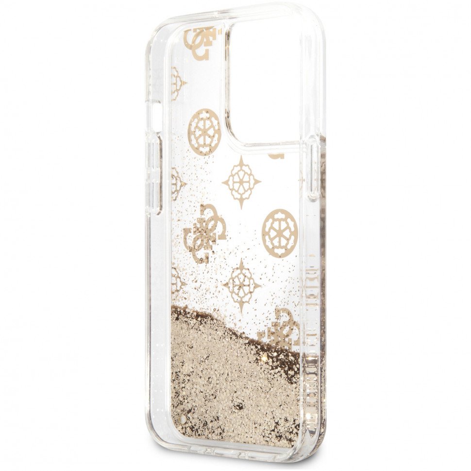 Чехол Guess для iPhone 13 PC/TPU Flower pattern Hard + Hand cord. Цвет: золотой