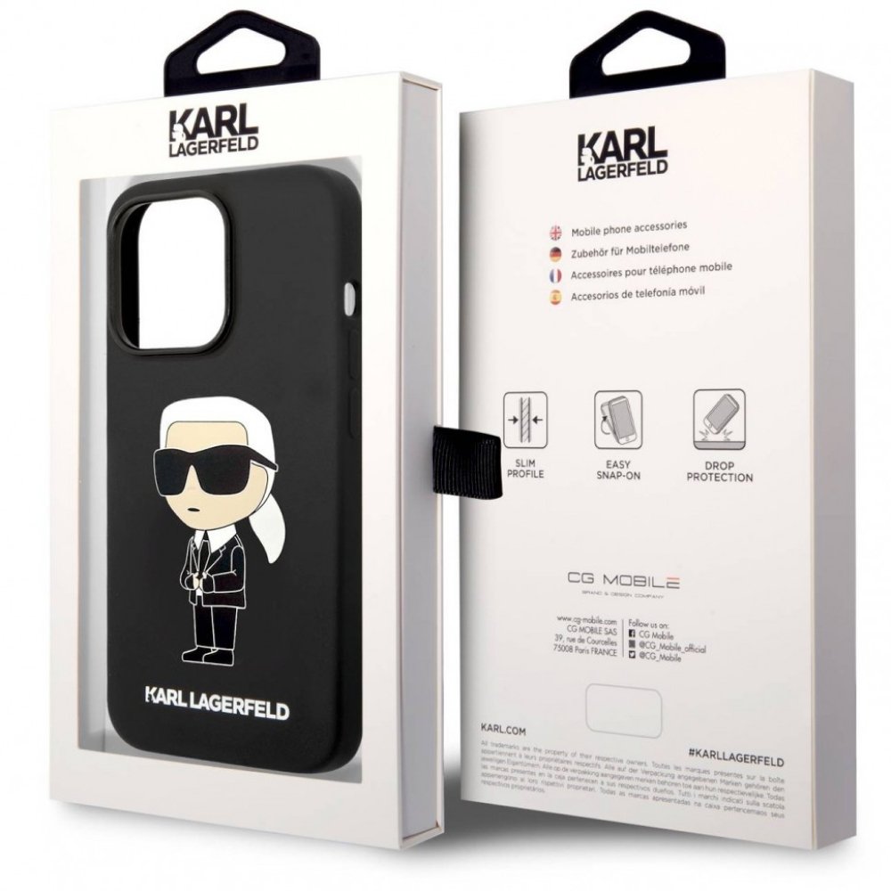 Чехол Lagerfeld для iPhone 14 Pro Max Liquid silicone NFT Karl Ikonik Hard. Цвет: чёрный