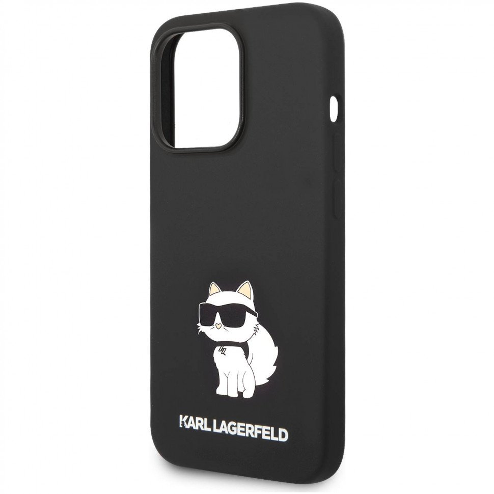 Чехол Lagerfeld для iPhone 14 Pro Liquid silicone Choupette Hard (MagSafe). Цвет: чёрный