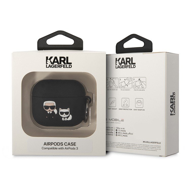 Чехол Lagerfeld Karl & Choupette для AirPods 3 с кольцом, силикон. Цвет: чёрный