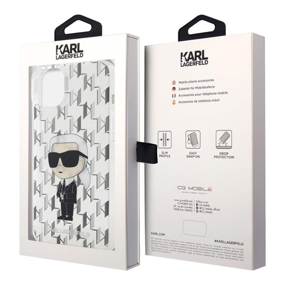 Чехол Lagerfeld для iPhone 15 PC/TPU Monogram NFT Karl Ikonik Hard. Цвет: прозрачный