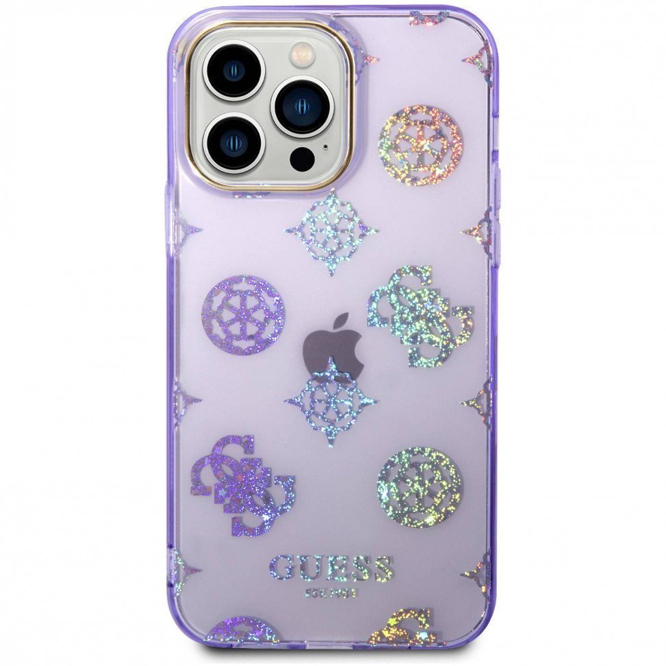 Чехол Guess для iPhone 14 Pro PC/TPU Peony glitter Electroplated camera Hard. Цвет: сиреневый