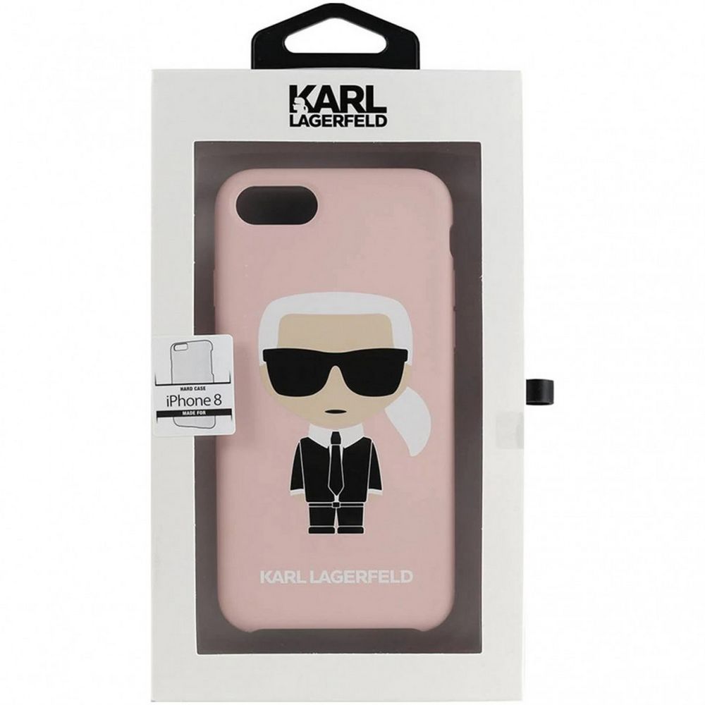 Чехол Lagerfeld для iPhone SE(2020)/8/7 Liquid Silicone Ikonik Karl Hard. Цвет: светло-розовый