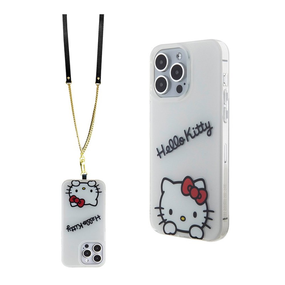 Чехол Hello Kitty Crossbody PC/TPU Dreaming Kitty + PU Strap для iPhone 14 Pro Max. Цвет: белый