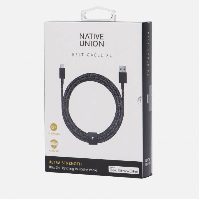 Кабель Native Union Belt 3м., Lightning to USB. Цвет: черный космос