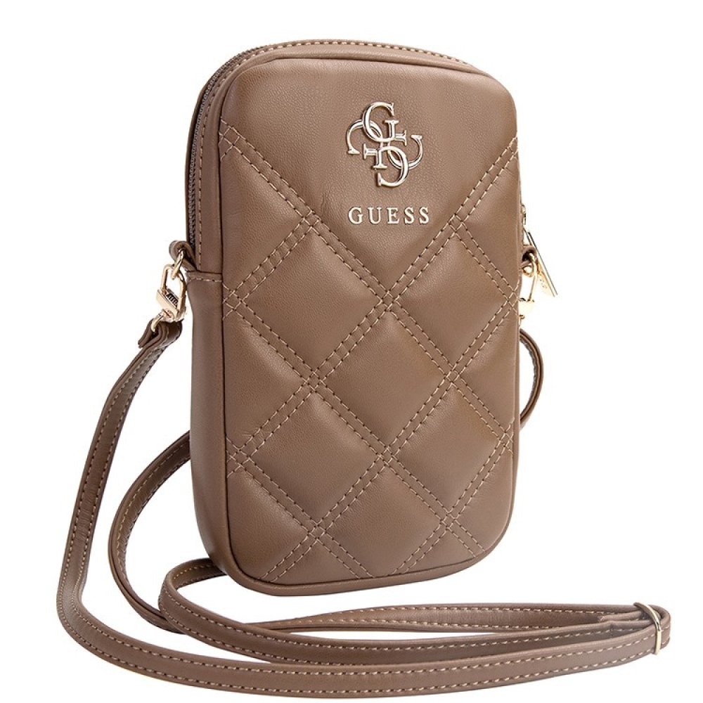 Сумка Guess Wallet Zipper Pouch Quilted 4G metal logo для iPhone. Цвет: коричневый