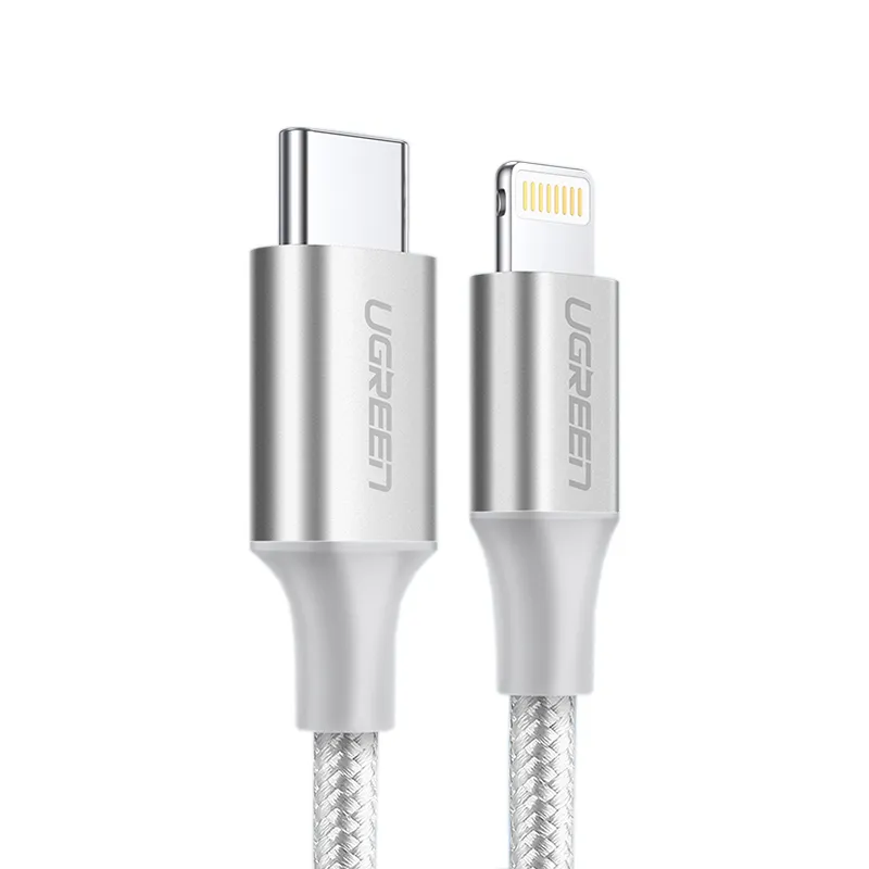 Кабель UGREEN USB-C to Lightning M/M Cable Aluminum Shell Braided, 1 м. Цвет: серебристый