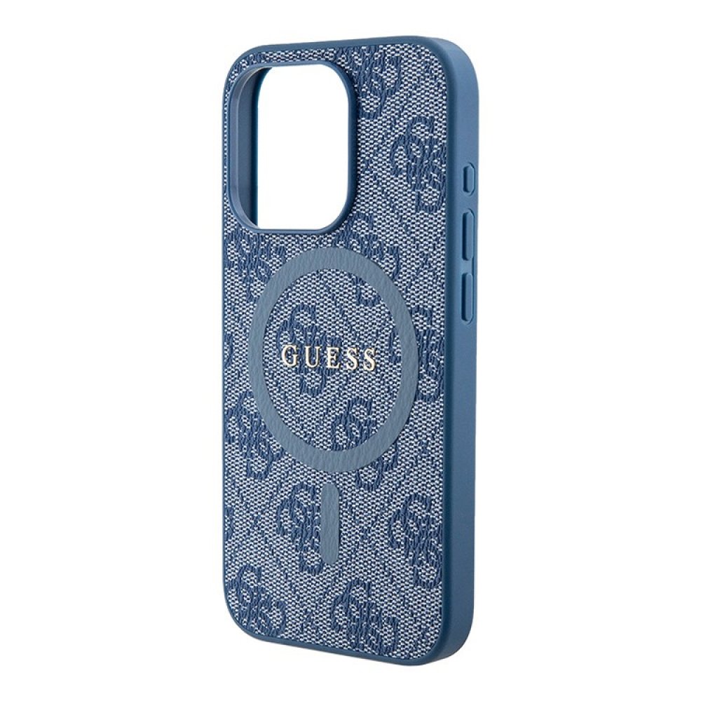 Чехол Guess PU 4G Colored ring Metal logo Hard MagSafe для iPhone 15 Pro Max. Цвет: синий