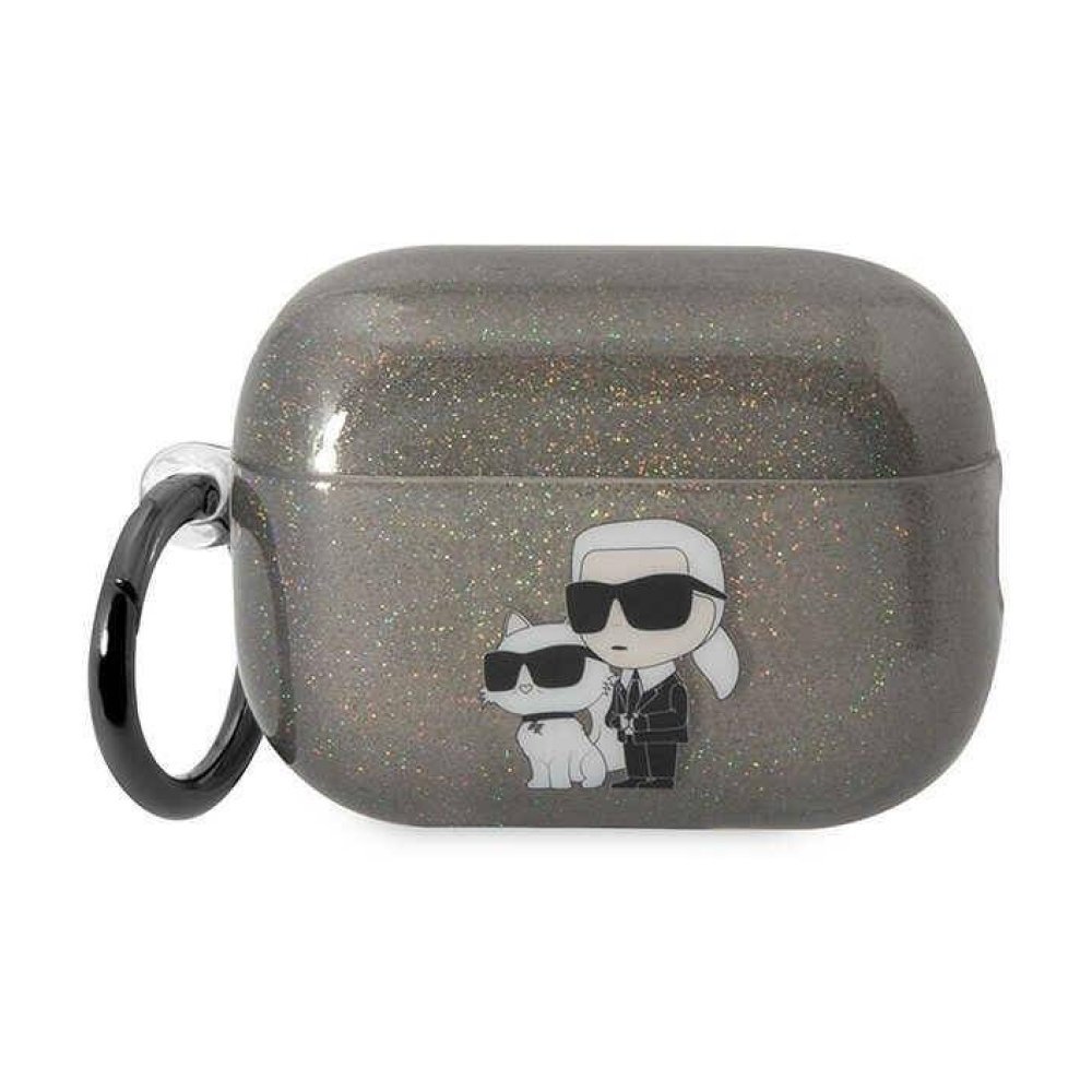 Чехол Lagerfeld NFT Karl & Choupette TPU Glitt для Airpods Pro 2 силиконовый с кольцом. Цвет: чёрный