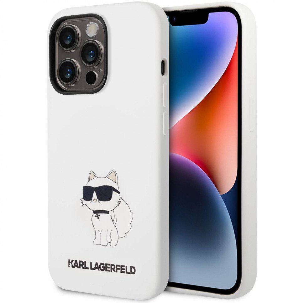 Чехол Lagerfeld для iPhone 14 Pro Max Liquid silicone NFT Choupette Hard (MagSafe). Цвет: белый