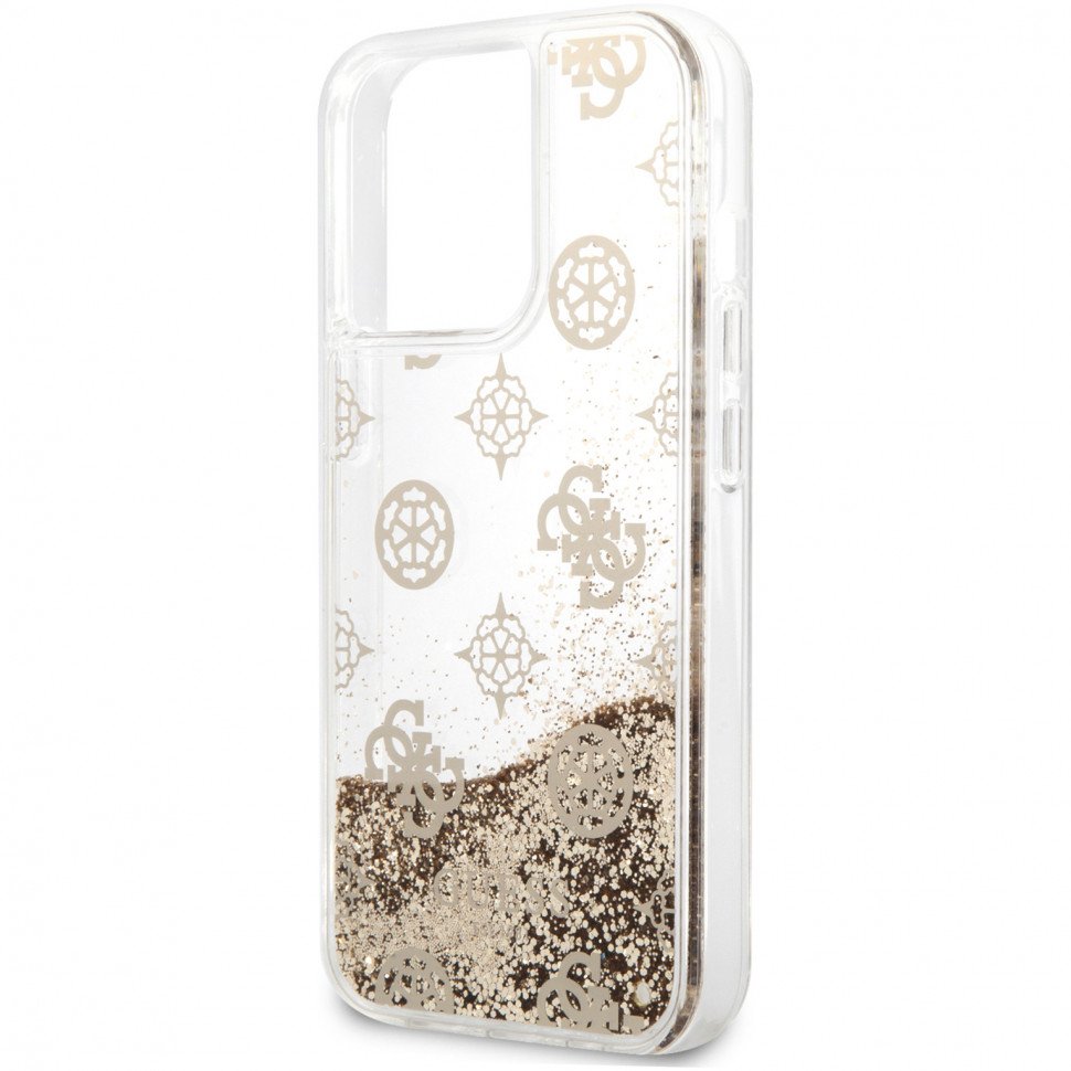 Чехол Guess для iPhone 13 PC/TPU Flower pattern Hard + Hand cord. Цвет: золотой