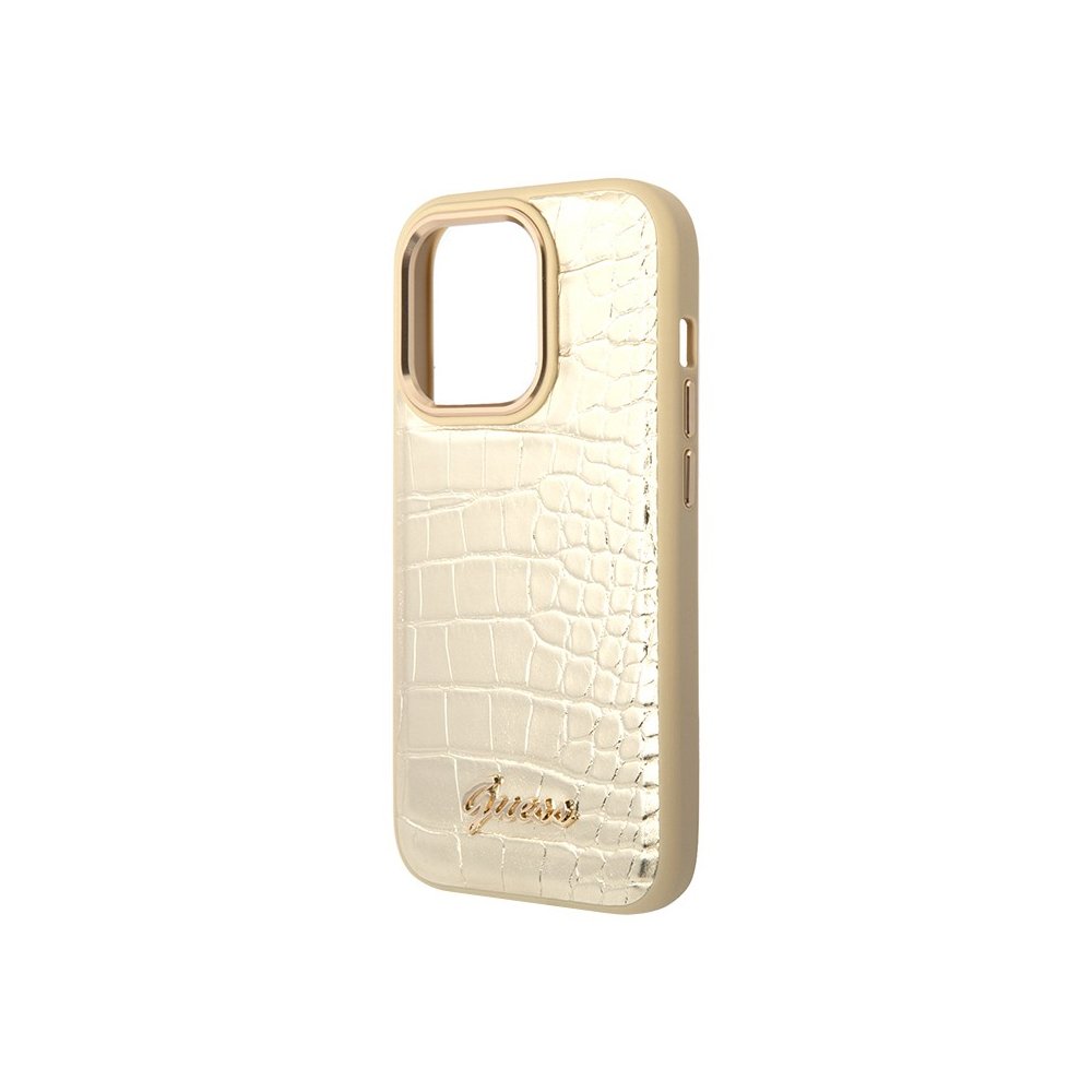 Чехол Guess для iPhone 14 Pro Max PU Croco Metal logo Hard. Цвет: золотой