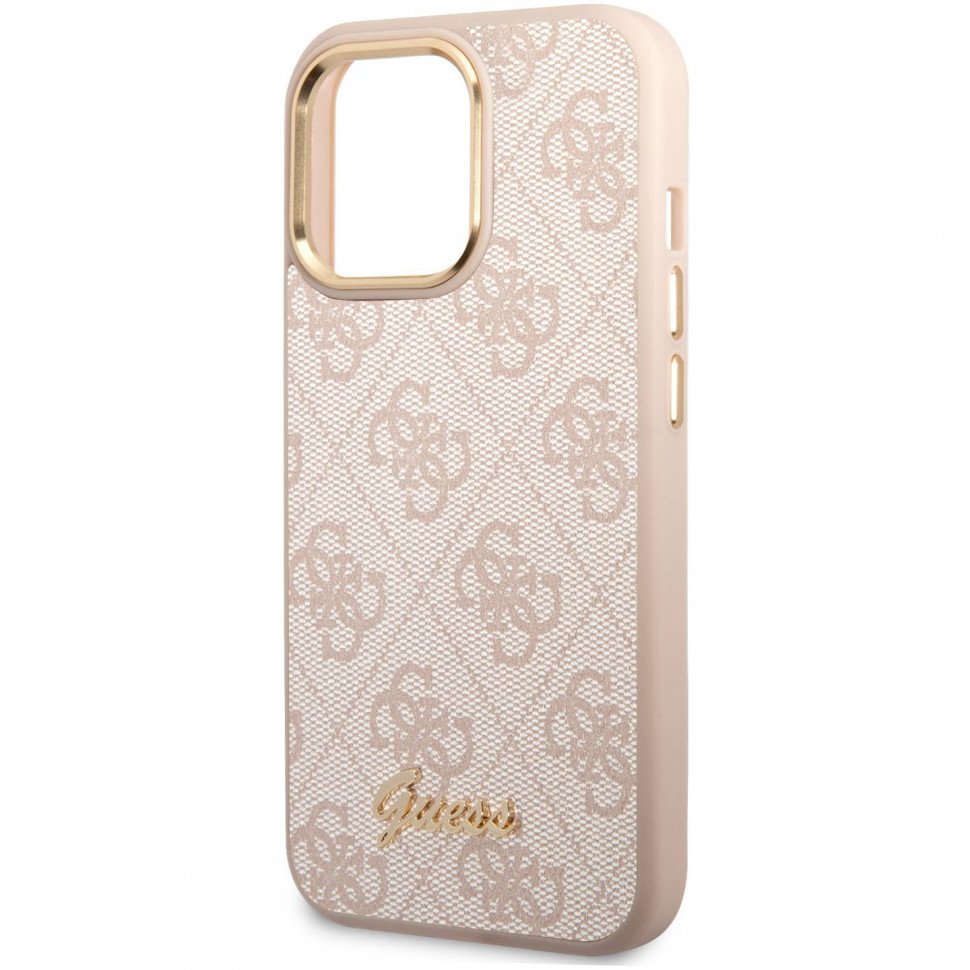 Чехол Guess для iPhone 14 Pro Max PU 4G Script metal logo Hard. Цвет: розовый