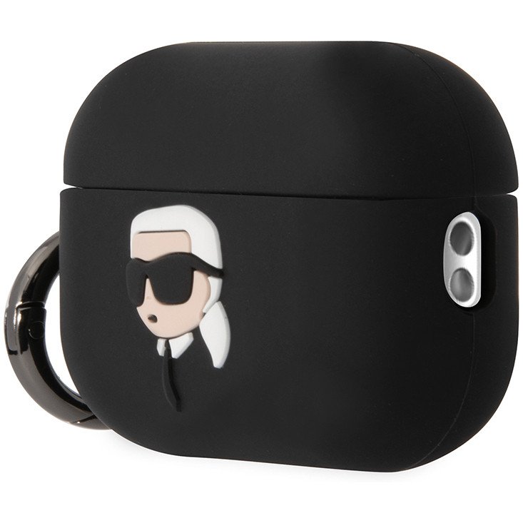 Чехол Lagerfeld NFT 3D Karl для Airpods Pro 2 силиконовый с кольцом. Цвет: чёрный