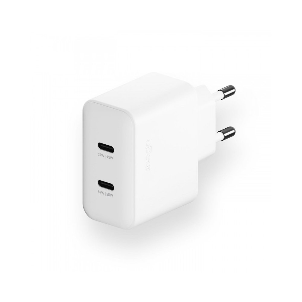 Адаптер питания uBear Wall Charger Motion 2xUSB-C 67W, PD 3.0+QC 3.0. Цвет: белый