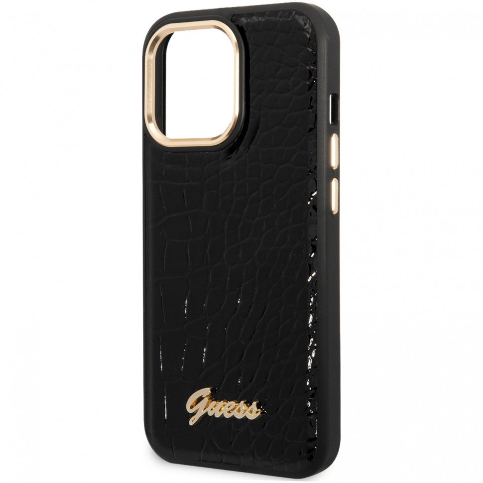 Чехол Guess для iPhone 14 Pro Max PU Croco Metal logo Hard. Цвет: чёрный