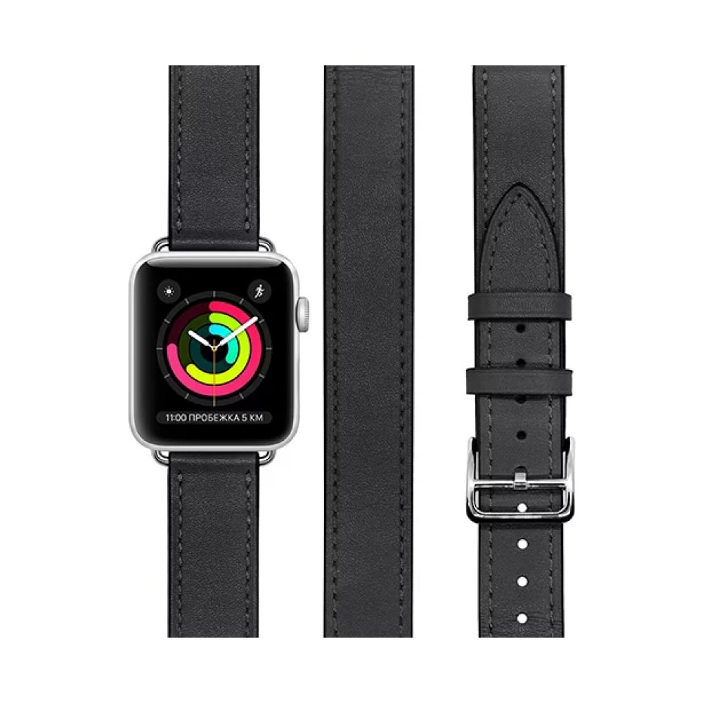 Ремешок кожаный Lyambda Meridiana для Apple Watch 38мм/40мм. Цвет: чёрный