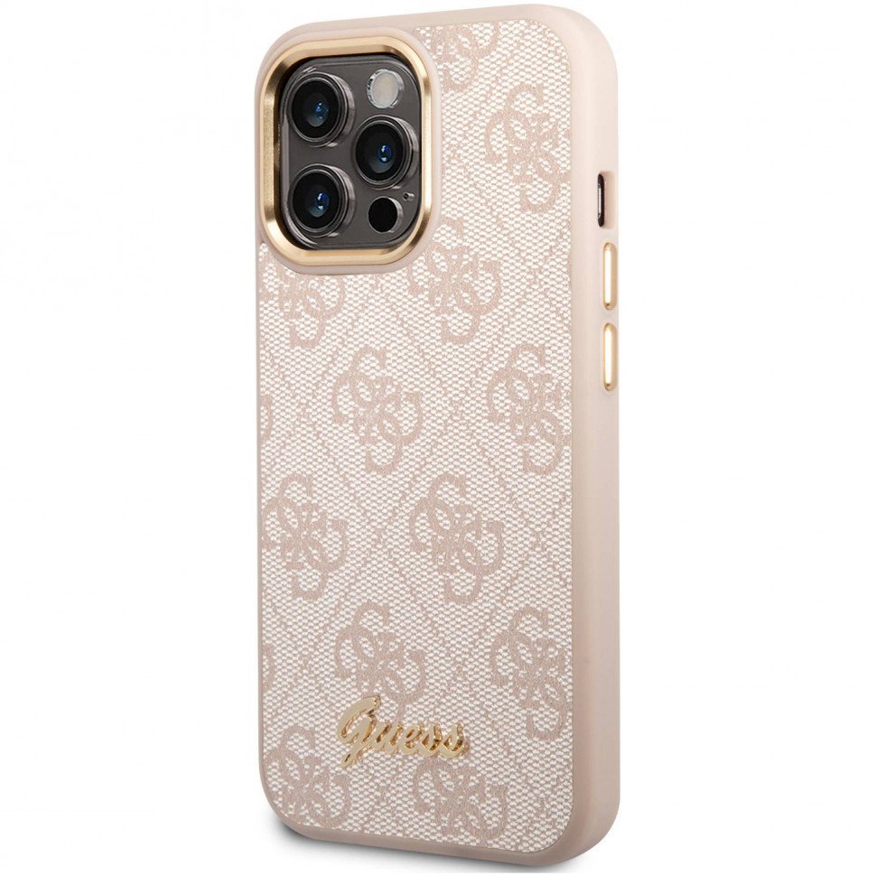 Чехол Guess для iPhone 14 Pro Max PU 4G Script metal logo Hard. Цвет: розовый