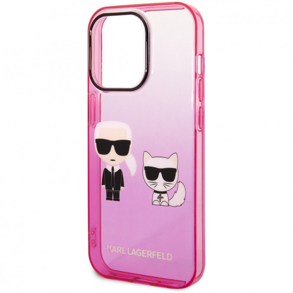 Чехол Lagerfeld для iPhone 14 Pro PC/TPU Karl & Choupette Hard. Цвет: розовый