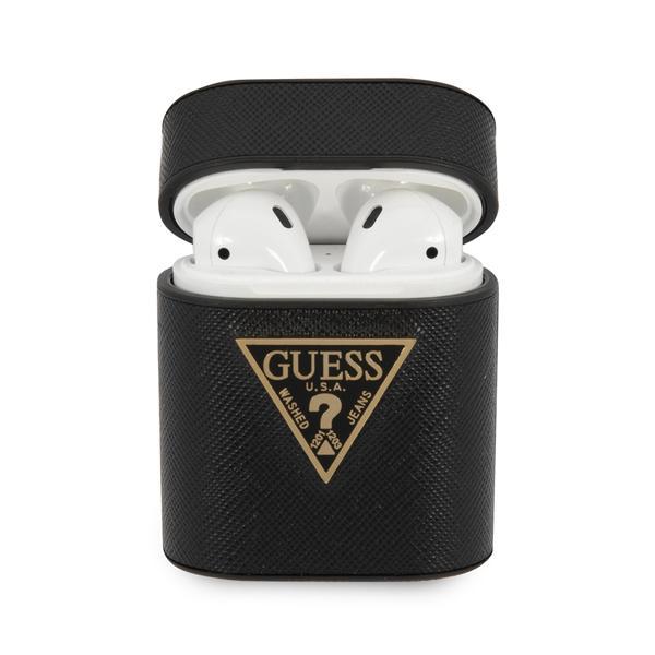 Чехол Guess Saffiano для AirPods, кожа. Цвет: чёрный