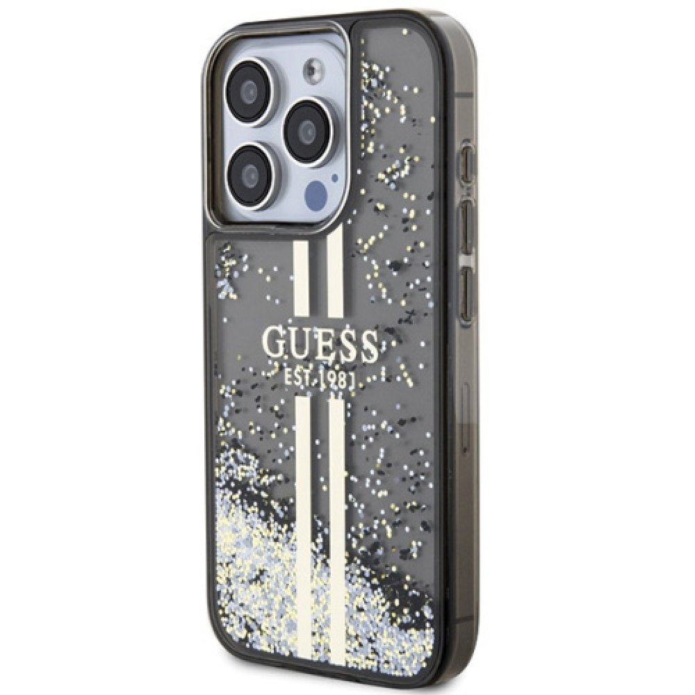 Чехол Guess Liquid Glitter Gold Stripes Hard для iPhone 15 Pro Max. Цвет: черный