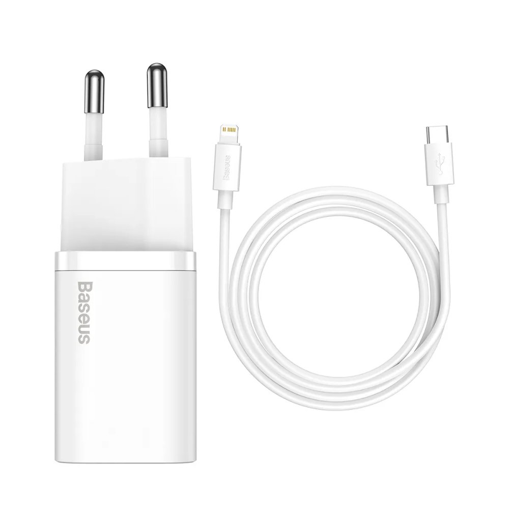 Адаптер питания Baseus Super Si Quick Charger 1C 20 Вт + кабель USB-C 1м. Цвет: белый