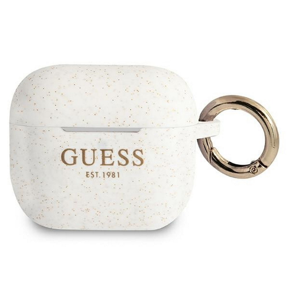 Чехол Guess для AirPods 3 с кольцом, блестящий силикон. Цвет: белый