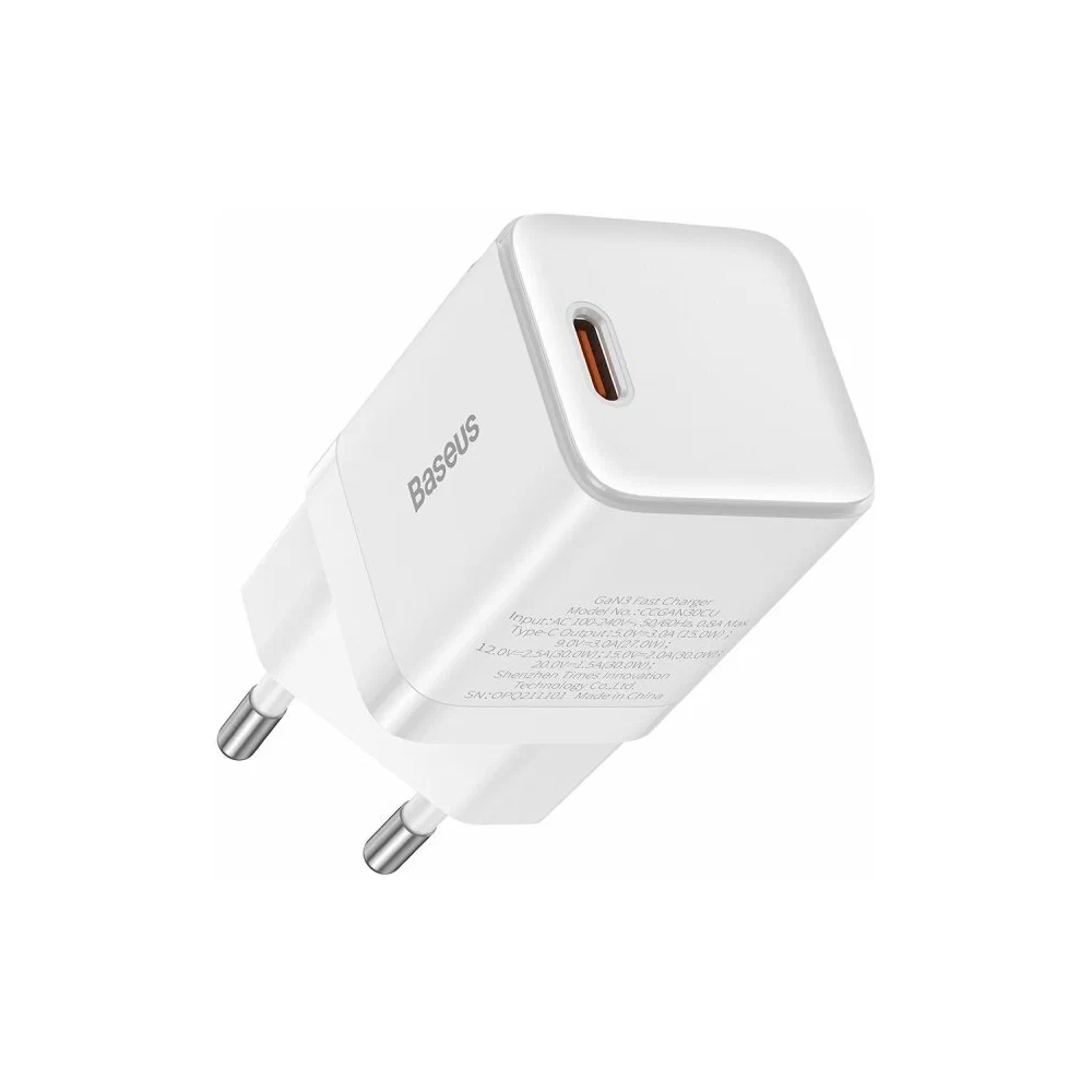 Адаптер питания Baseus GAN3 Fast Charger 1C USB-C 30 Вт. Цвет: белый