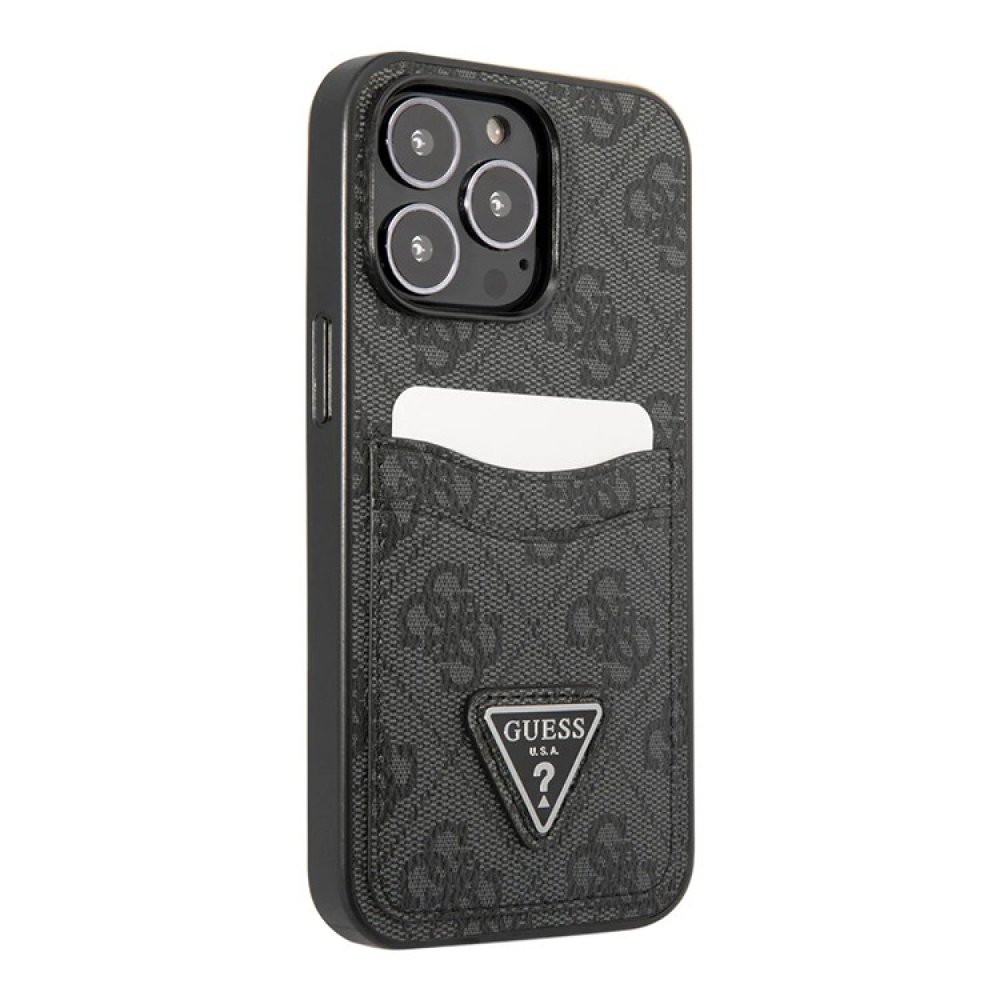 Чехол Guess для iPhone 12 Pro Max PU 4G Double cardslot Metal triangle logo Hard. Цвет: чёрный