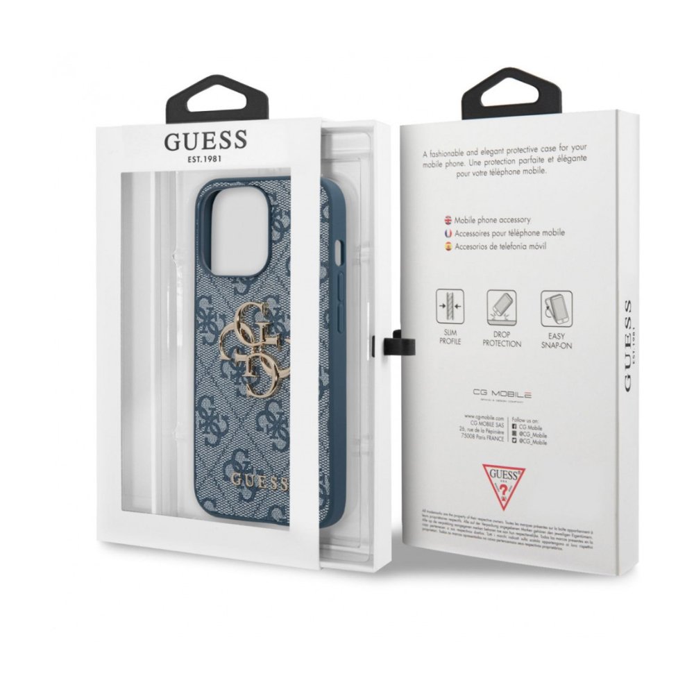 Чехол Guess для iPhone 13 Pro Max PU 4G Plate metal logo (MagSafe). Цвет: синий