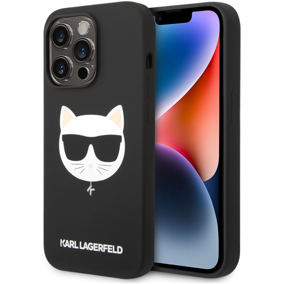 Чехол Lagerfeld для iPhone 14 Pro Max Liquid silicone Choupette Hard (MagSafe). Цвет: чёрный