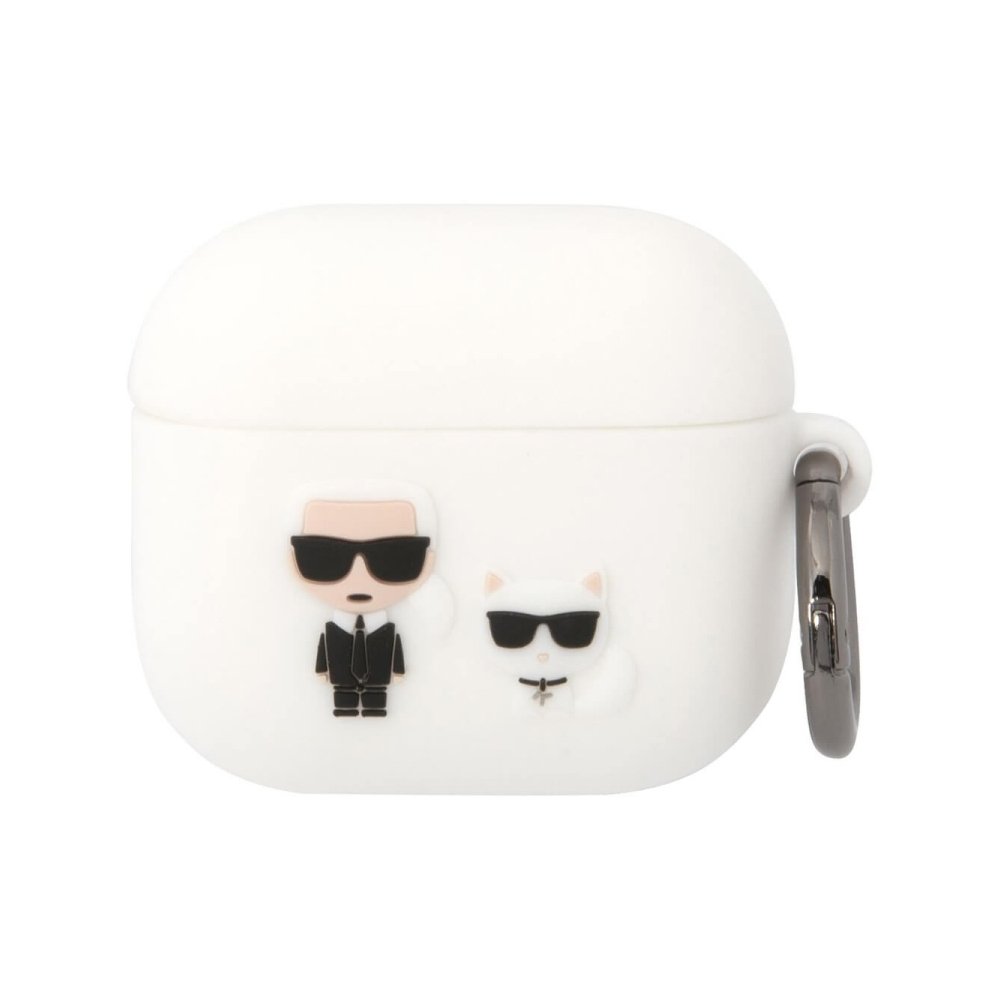 Чехол Lagerfeld Karl & Choupette для AirPods 3 с кольцом, силикон. Цвет: белый