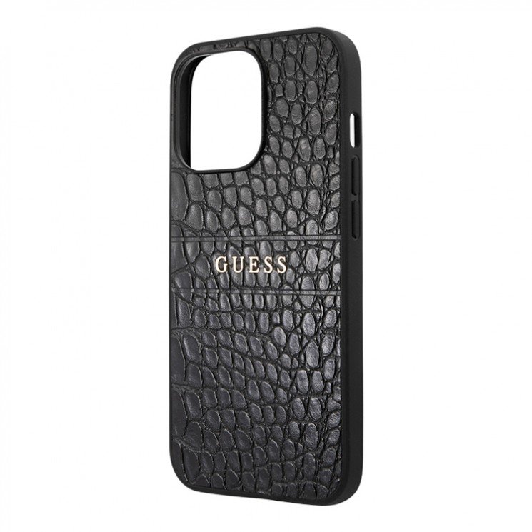 Чехол Guess для iPhone 13 Pro Max PU Croco with metal logo Hard. Цвет: чёрный