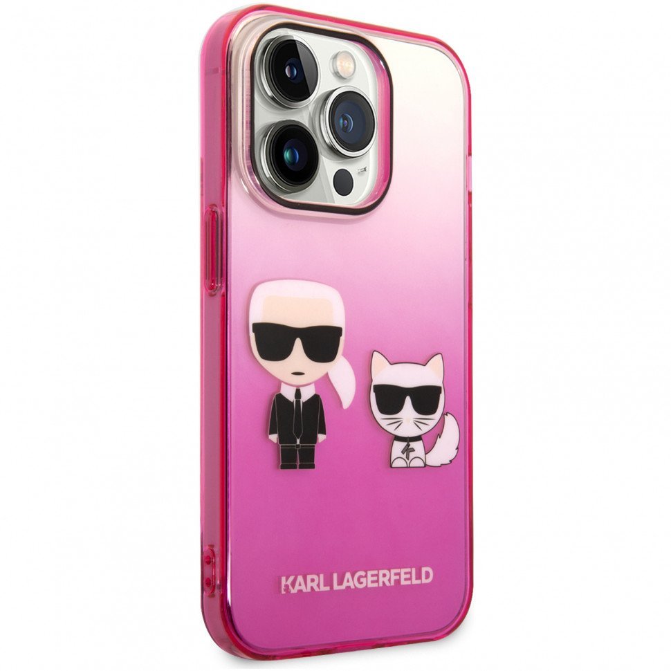 Чехол Lagerfeld для iPhone 14 Pro PC/TPU Karl & Choupette Hard. Цвет: розовый