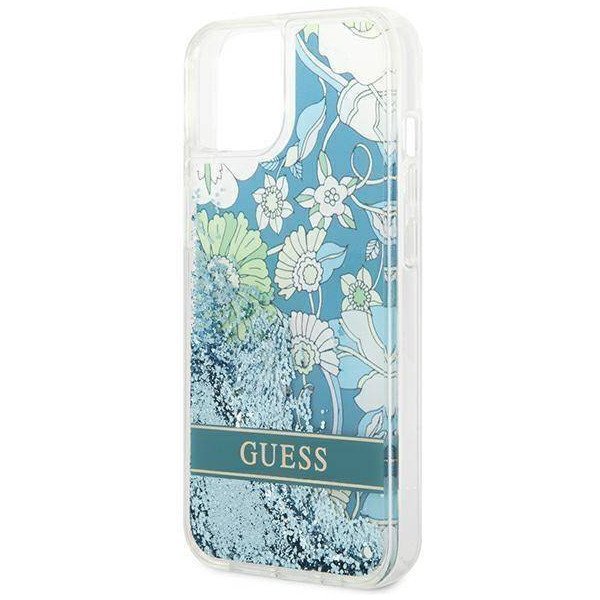 Чехол Guess для iPhone 14 Liquid Glitter Flower Hard. Цвет: зелёный