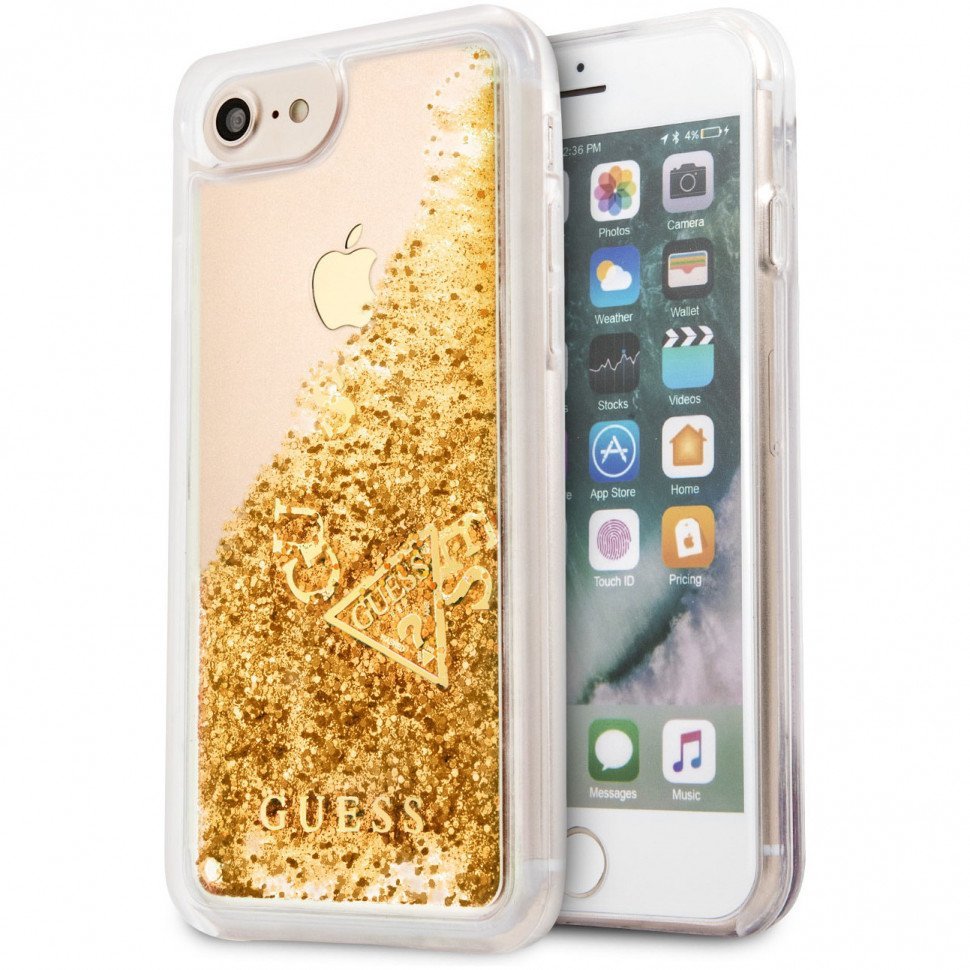 Чехол Guess для iPhone SE2/8/7 Glitter Hard. Цвет: золотой