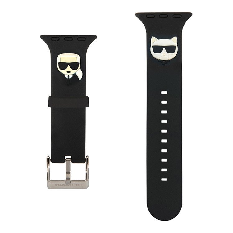 Ремешок силиконовый Lagerfeld Silicone Karl and Choupet heads для Apple Watch 42/44/45. Цвет: чёрный