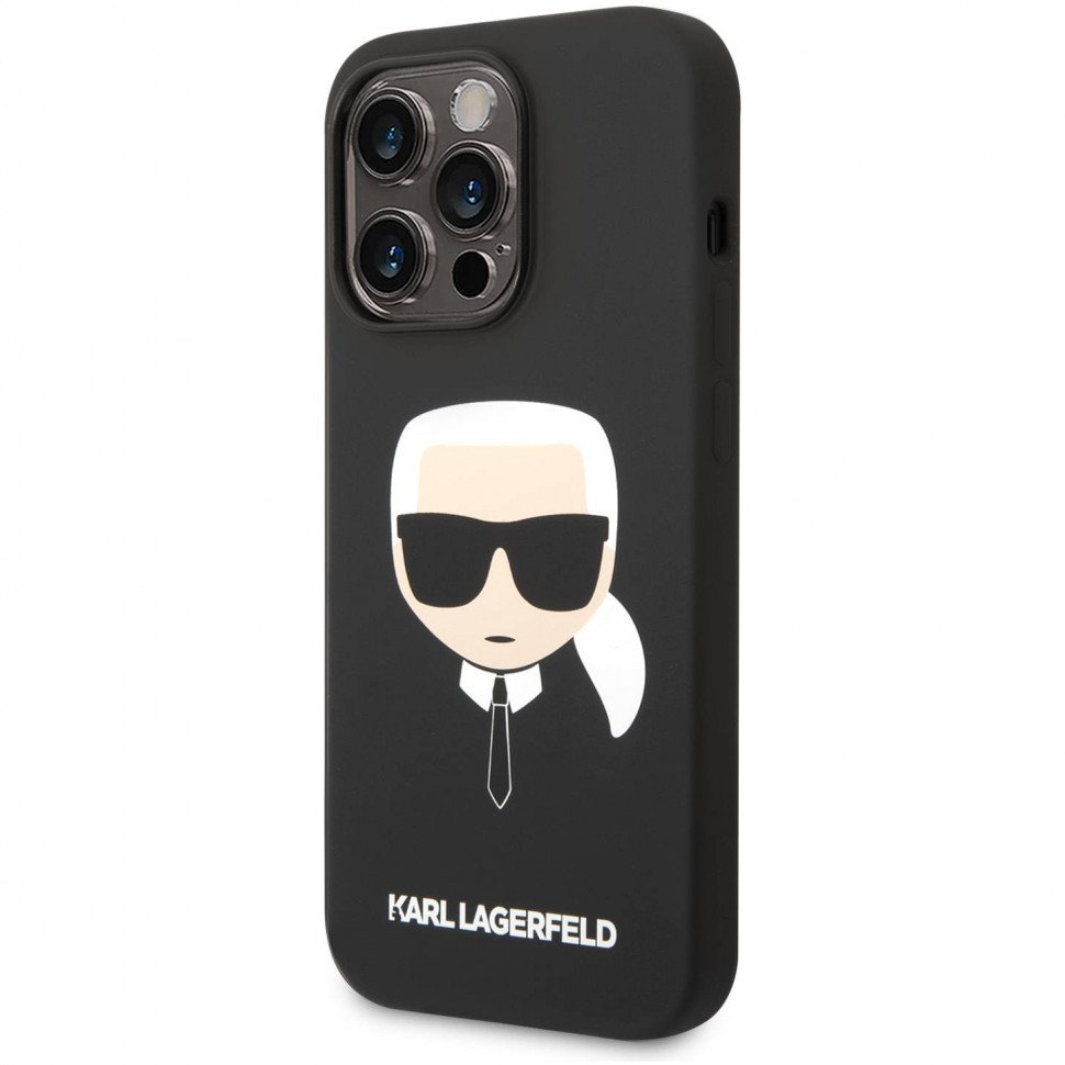 Чехол Lagerfeld для iPhone 14 Pro Liquid silicone Karl's Head Hard (MagSafe). Цвет: чёрный