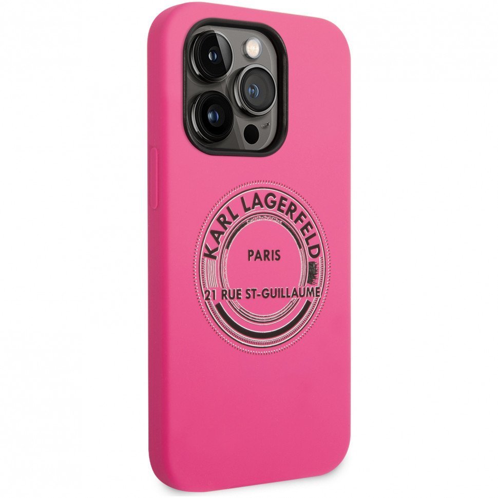 Чехол Lagerfeld для iPhone 14 Pro Liquid glitter RSG logo Hard. Цвет: розовый