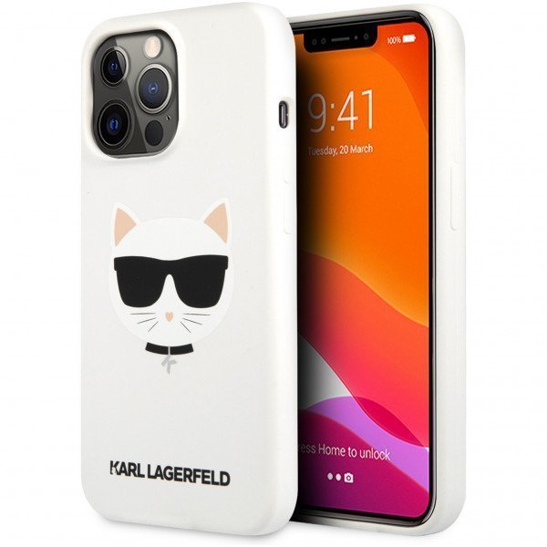 Чехол Lagerfeld для iPhone 13 Pro Liquid silicone Choupette Hard. Цвет: белый