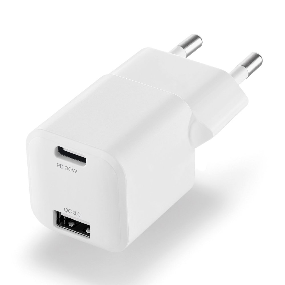 Адаптер питания uBear Wall charger Pulse Dual USB-A/USB-C GaN 30W, PD 3.0+QC 3.0. Цвет: белый